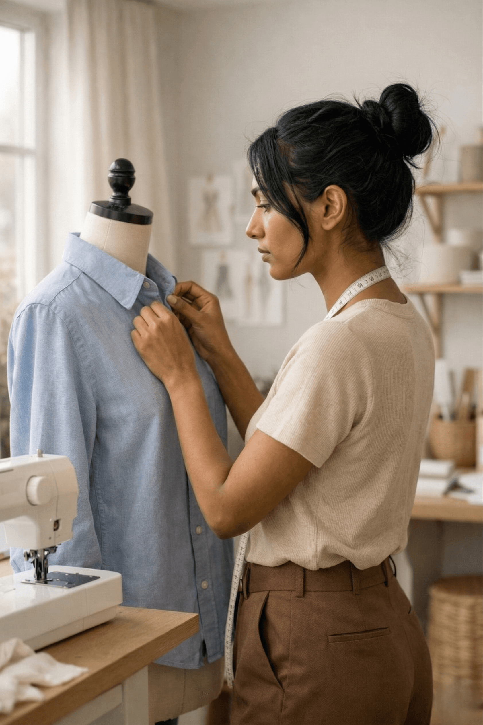 Garment on mannequin with measuring tape